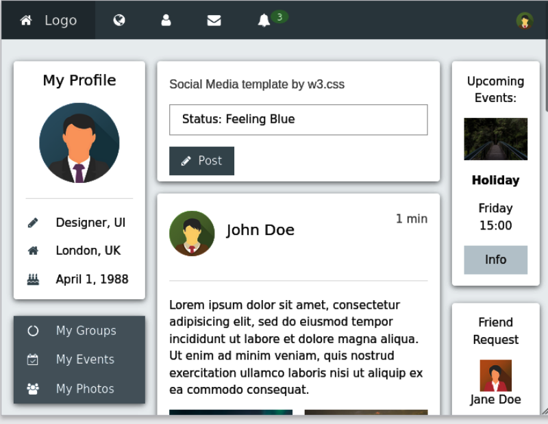 Social Media Template - W3Schools